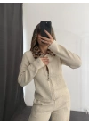 Meloni Leopar Yakalı Takım - Bej