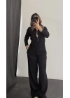 Meloni Leopar Yakalı Takım - Siyah