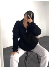 Meri Şardonlu Sweatshirt-Siyah