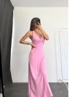Merla Sırt Dekolte Elbise - Pembe