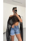 Morgan Transparan Crop - Siyah