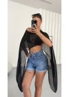 Morgan Transparan Crop - Siyah