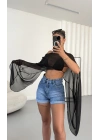 Morgan Transparan Crop - Siyah