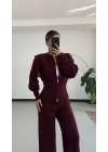 Morna Çift Fermuarlı Triko Takım - Bordo