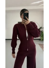 Morna Çift Fermuarlı Triko Takım - Bordo