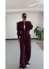 Morna Çift Fermuarlı Triko Takım - Bordo