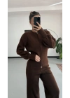 Morna Çift Fermuarlı Triko Takım - Kahve