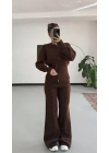 Morna Çift Fermuarlı Triko Takım - Kahve