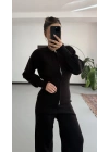 Morna Çift Fermuarlı Triko Takım - Siyah