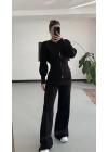 Morna Çift Fermuarlı Triko Takım - Siyah