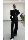 Morna Çift Fermuarlı Triko Takım - Siyah