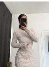 Nella Ters Dikiş Elbise - Bej