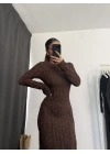 Nella Ters Dikiş Elbise - Kahve