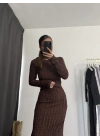 Nella Ters Dikiş Elbise - Kahve