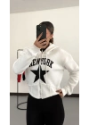 Newyork Crop Hırka - Beyaz