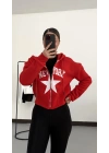 Newyork Crop Hırka - Kırmızı