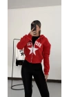 Newyork Crop Hırka - Kırmızı