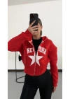 Newyork Crop Hırka - Kırmızı