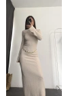 Nicole Kemerli Elbise - Bej