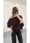 Nora Yarasa Kol Bluz - Kahve