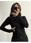 Olga Fermuarlı Hırka - Siyah