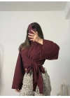 Oline Bağlamalı Gömlek - Bordo