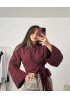 Oline Bağlamalı Gömlek - Bordo