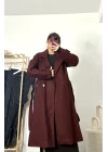 Oversize Kaşe Kaban - Bordo