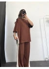 Oversize Şeritli Takım - Kahve