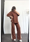 Oversize Şeritli Takım - Kahve