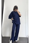 Oversize Şeritli Takım - Lacivert
