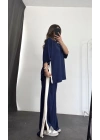Oversize Şeritli Takım - Lacivert