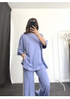 Oversize Şeritli Takım - Mavi