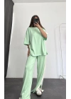 Oversize Şeritli Takım - Su Yeşili