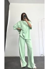 Oversize Şeritli Takım - Su Yeşili