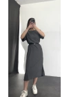 Oversize Yırtmaçlı Elbise - Antrasit