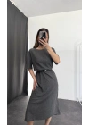 Oversize Yırtmaçlı Elbise - Antrasit