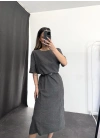 Oversize Yırtmaçlı Elbise - Antrasit