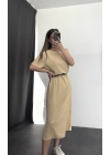 Oversize Yırtmaçlı Elbise - Bej