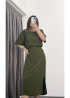 Oversize Yırtmaçlı Elbise - Haki