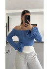 Oxana Crop Triko - Mavi
