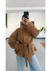 Pia Kuşaklı Süet Ceket - Taba