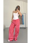 Polly Çizgili Pantolon - Kırmızı