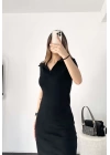 Polo Yaka Elbise-Siyah