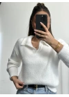 Polo Yaka Triko Kazak - Beyaz