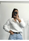 Polo Yaka Triko Kazak - Beyaz
