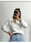 Polo Yaka Triko Kazak - Beyaz
