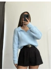 Polo Yaka Triko Kazak - Mavi