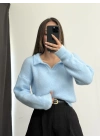 Polo Yaka Triko Kazak - Mavi