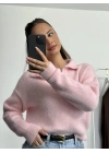 Polo Yaka Triko Kazak - Pembe
